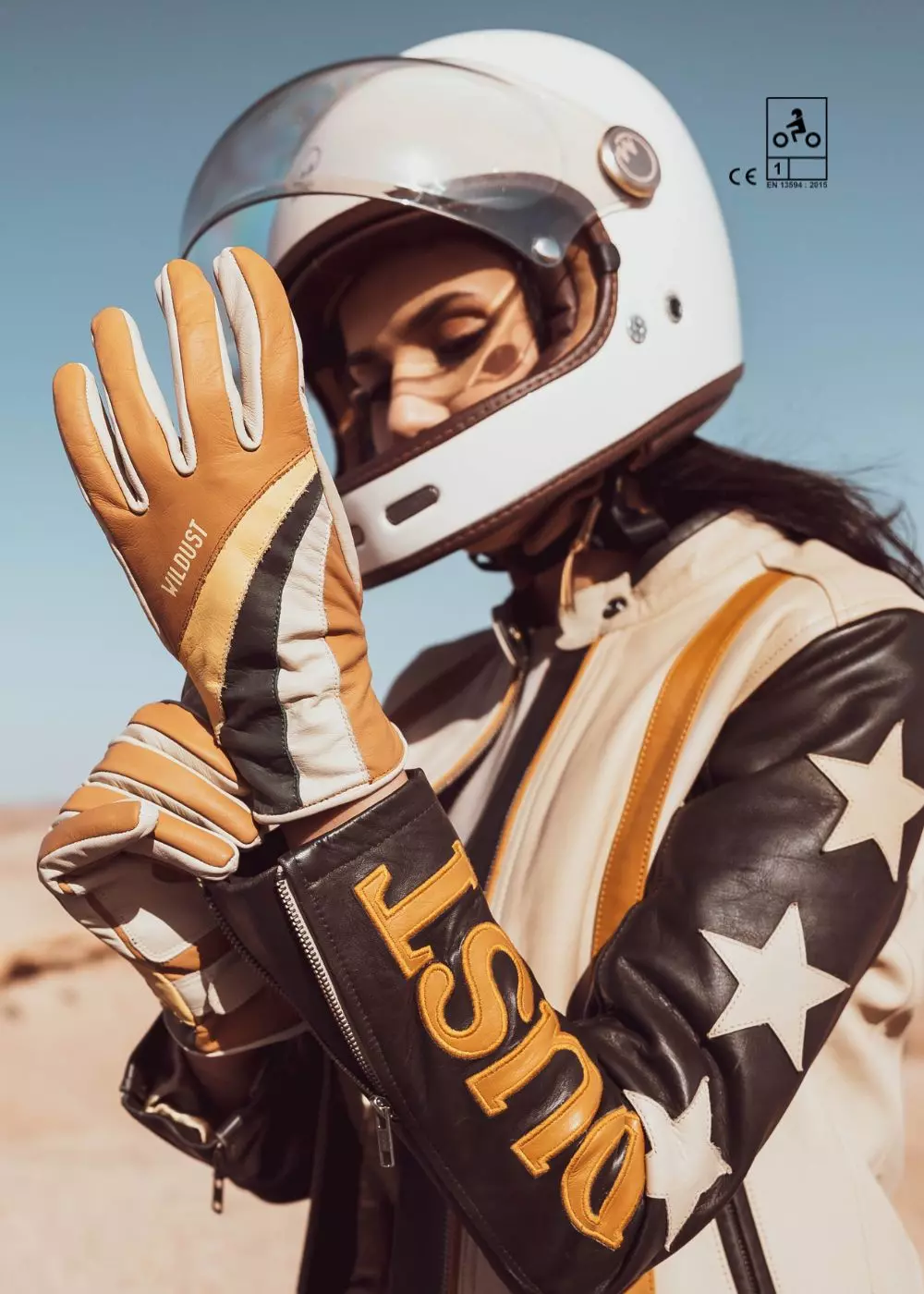 Mănuși Moto din piele pt femei WILDUST SISTERS 70s Stripes Camel [1]