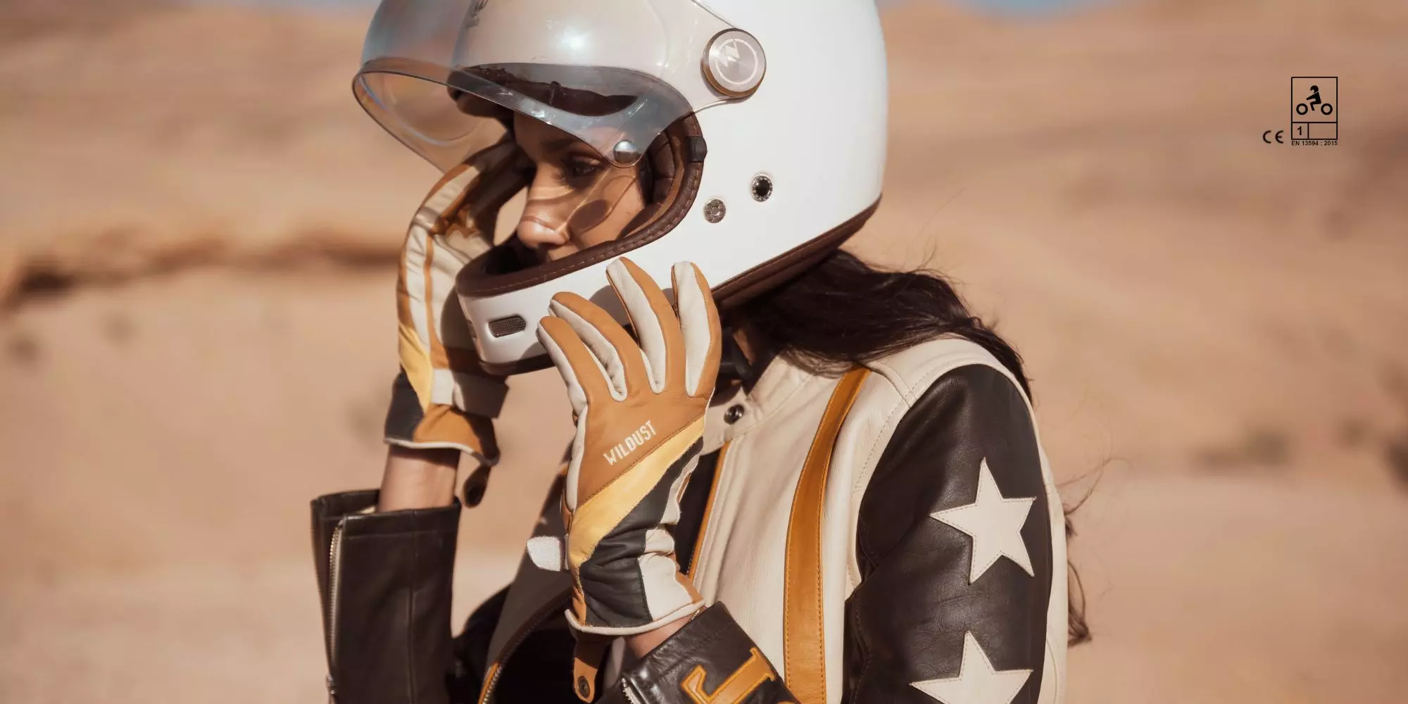 Mănuși Moto din piele pt femei WILDUST SISTERS 70s Stripes Camel [3]