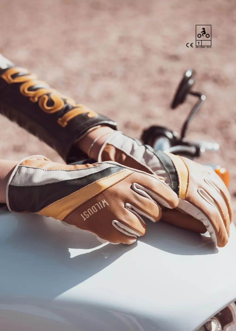 Mănuși Moto din piele pt femei WILDUST SISTERS 70s Stripes Camel [4]