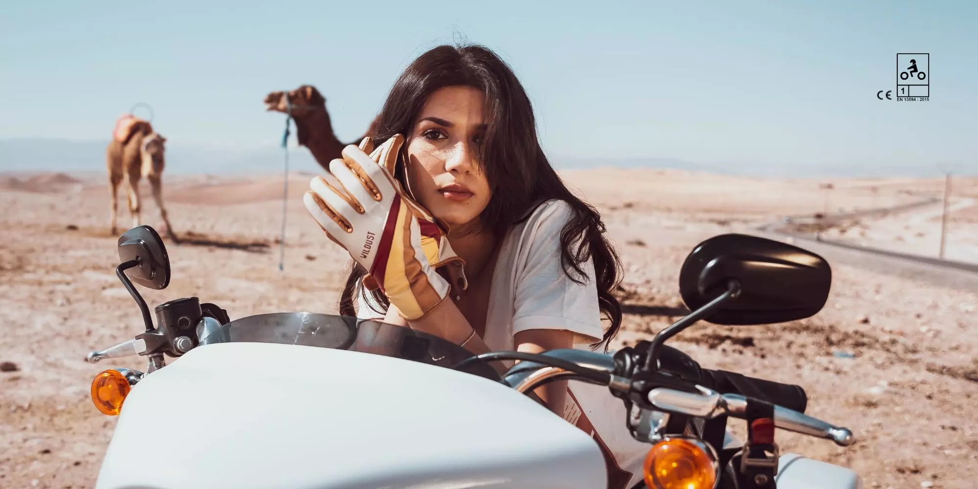 Mănuși Moto din piele pt femei WILDUST SISTERS 70s Stripes Camel [4]