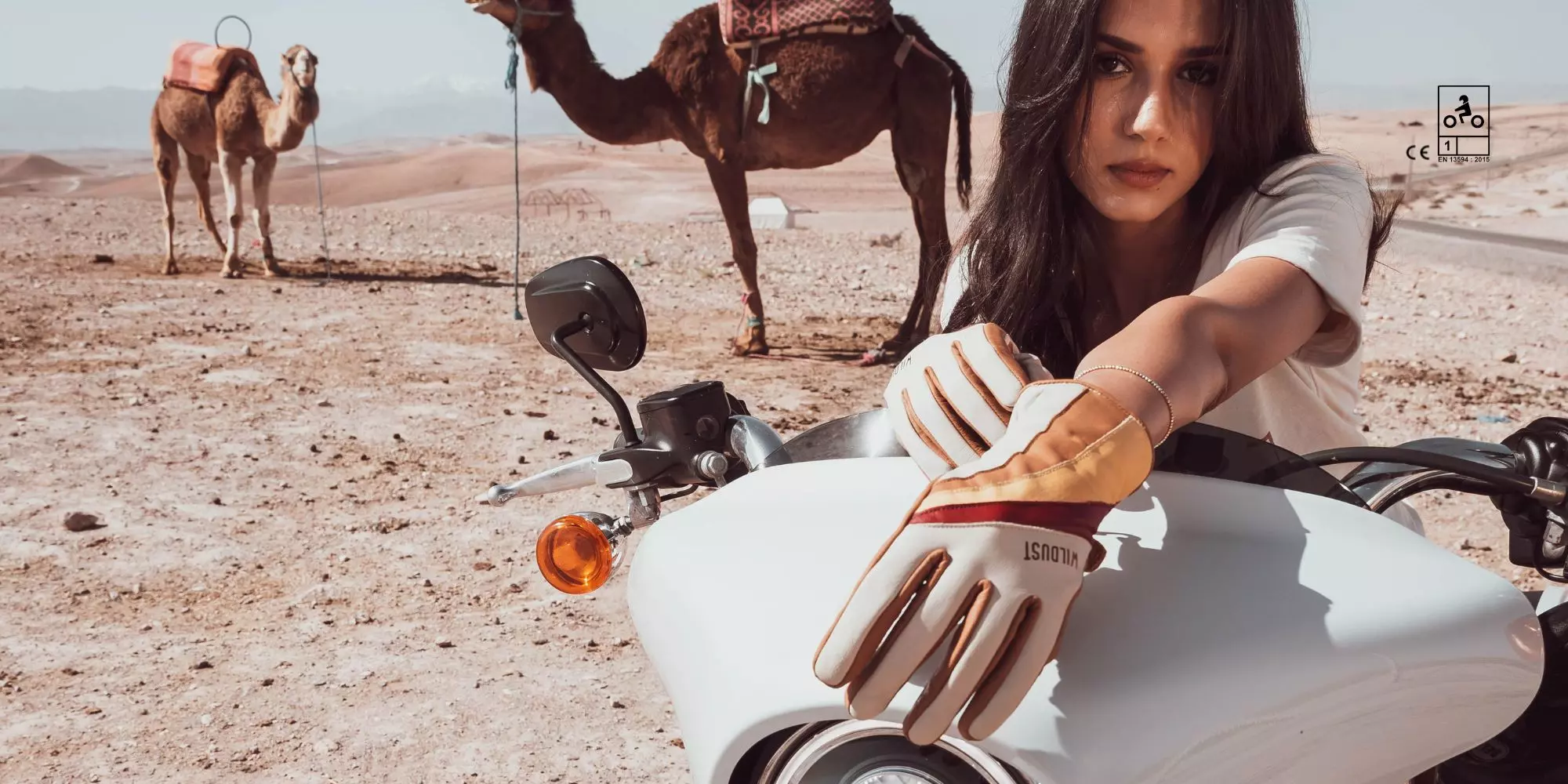 Mănuși Moto din piele pt femei WILDUST SISTERS 70s Stripes Camel [2]