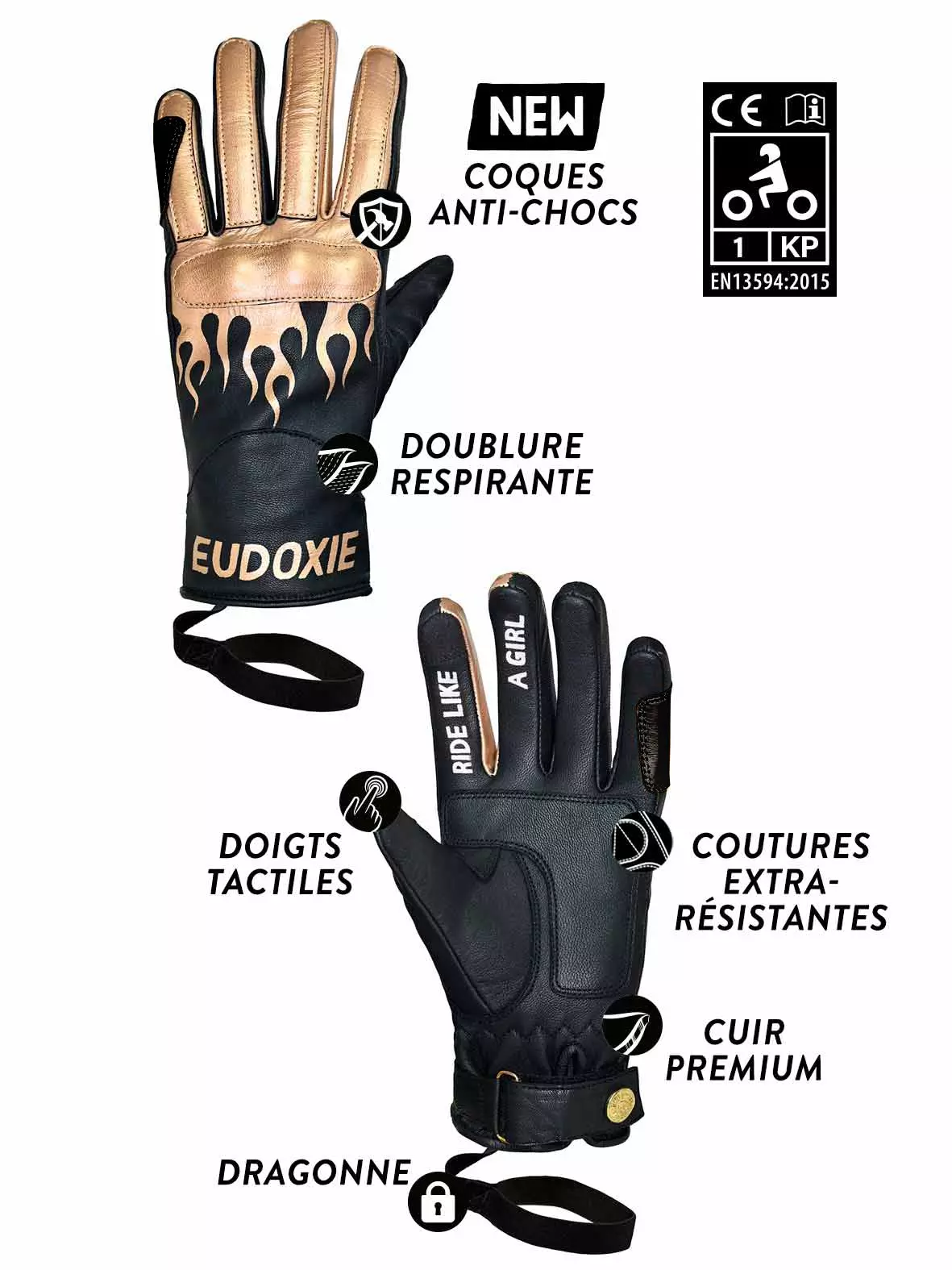 Manusi moto de piele Eudoxie pentru femei [2]