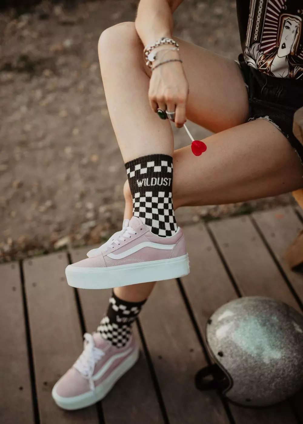 Imbracaminte Functionala - Șosete WILDUST SISTERS Checkerboard Grey | Vintage Racing