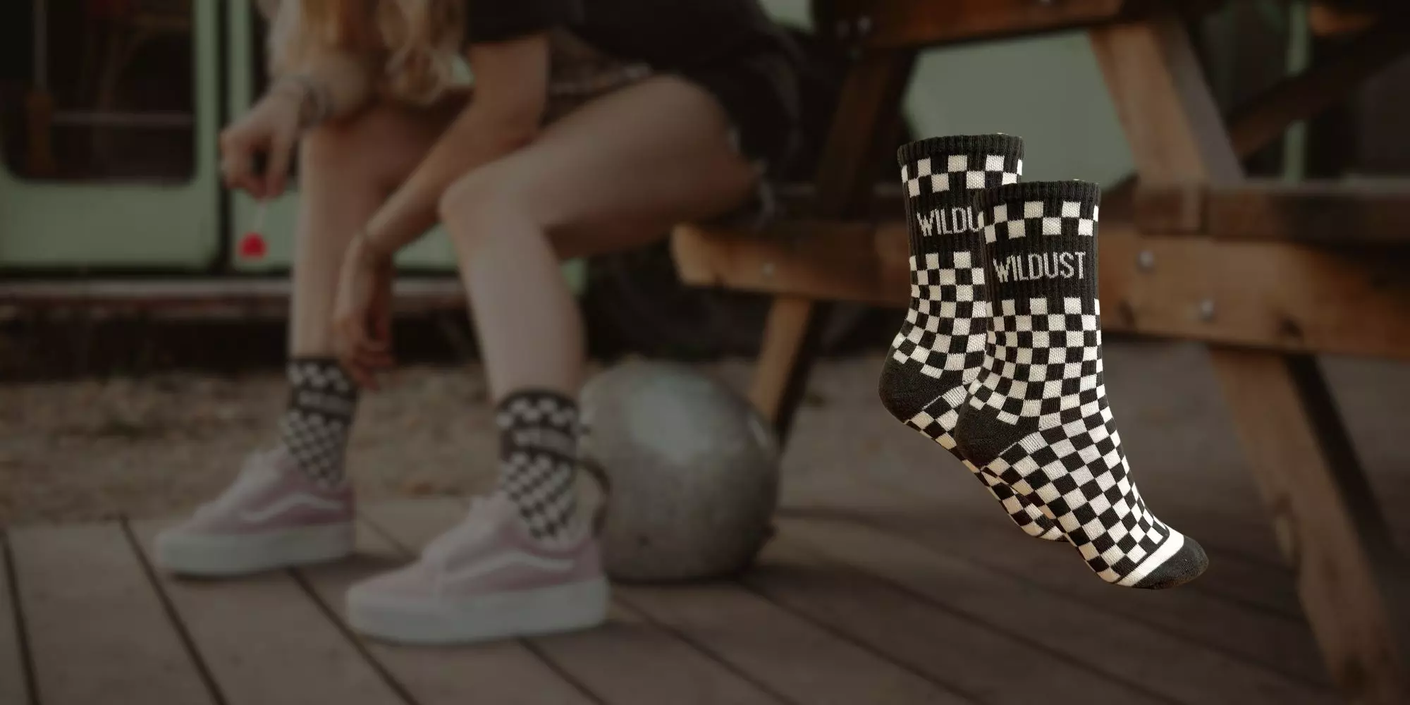 Șosete WILDUST SISTERS Checkerboard Grey | Vintage Racing [2]