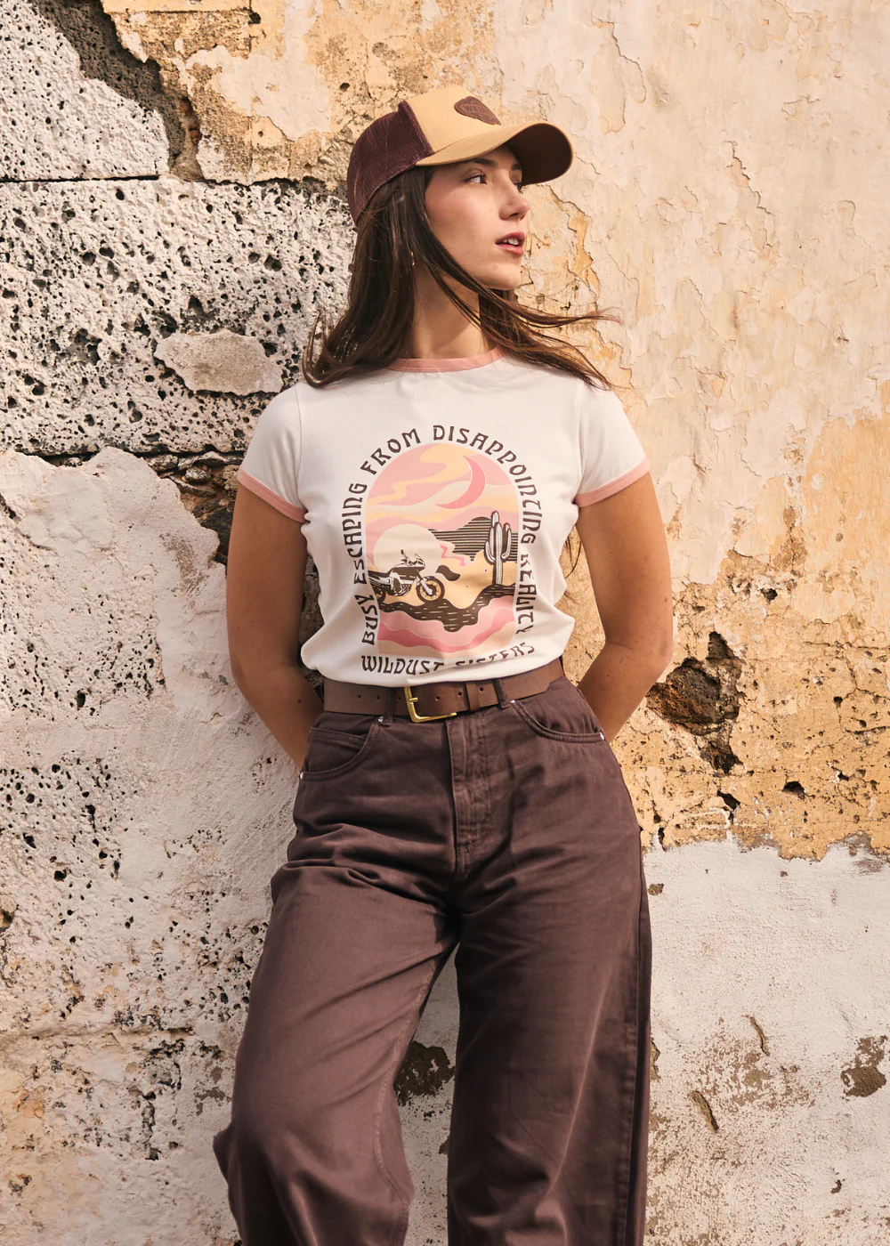 GIRL POWER - Tricou Moto Dama Wildust – Sunset Ride – Stil Retro Ringer & Western