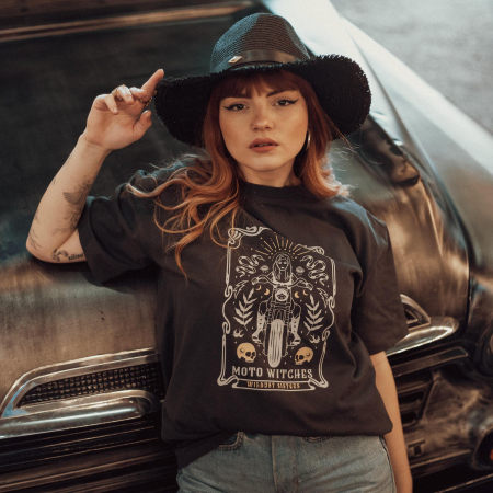 Imbracaminte - Tricou WILDUST SISTERS Moto Witches - Bumbac Negru & Vibe '70s