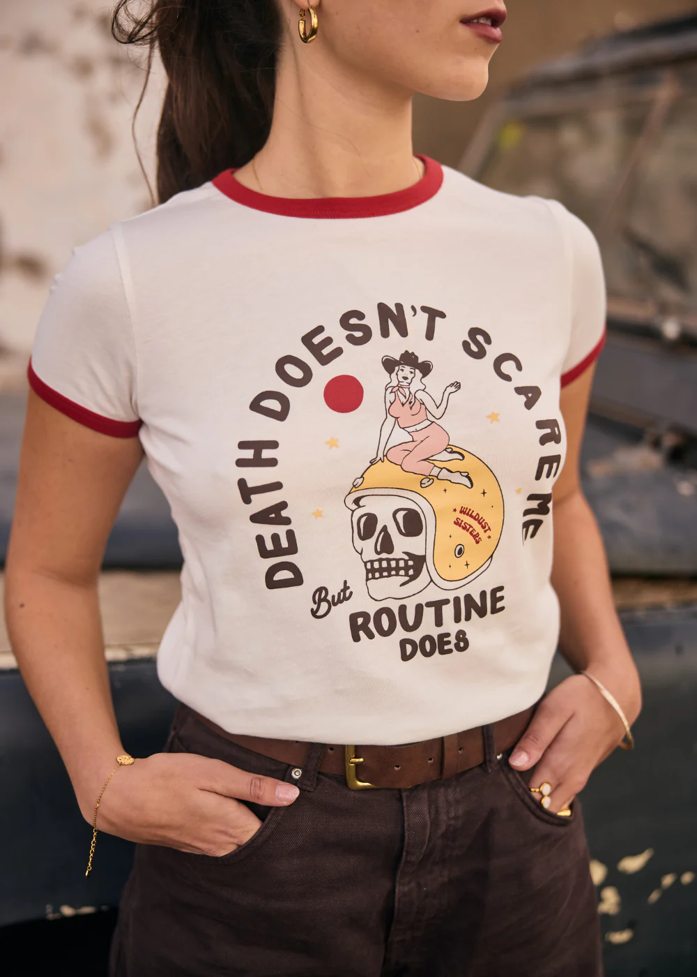 GIRL POWER - Tricou Moto Dama Wildust – Scary Routine – Stil Retro Ringer & Western