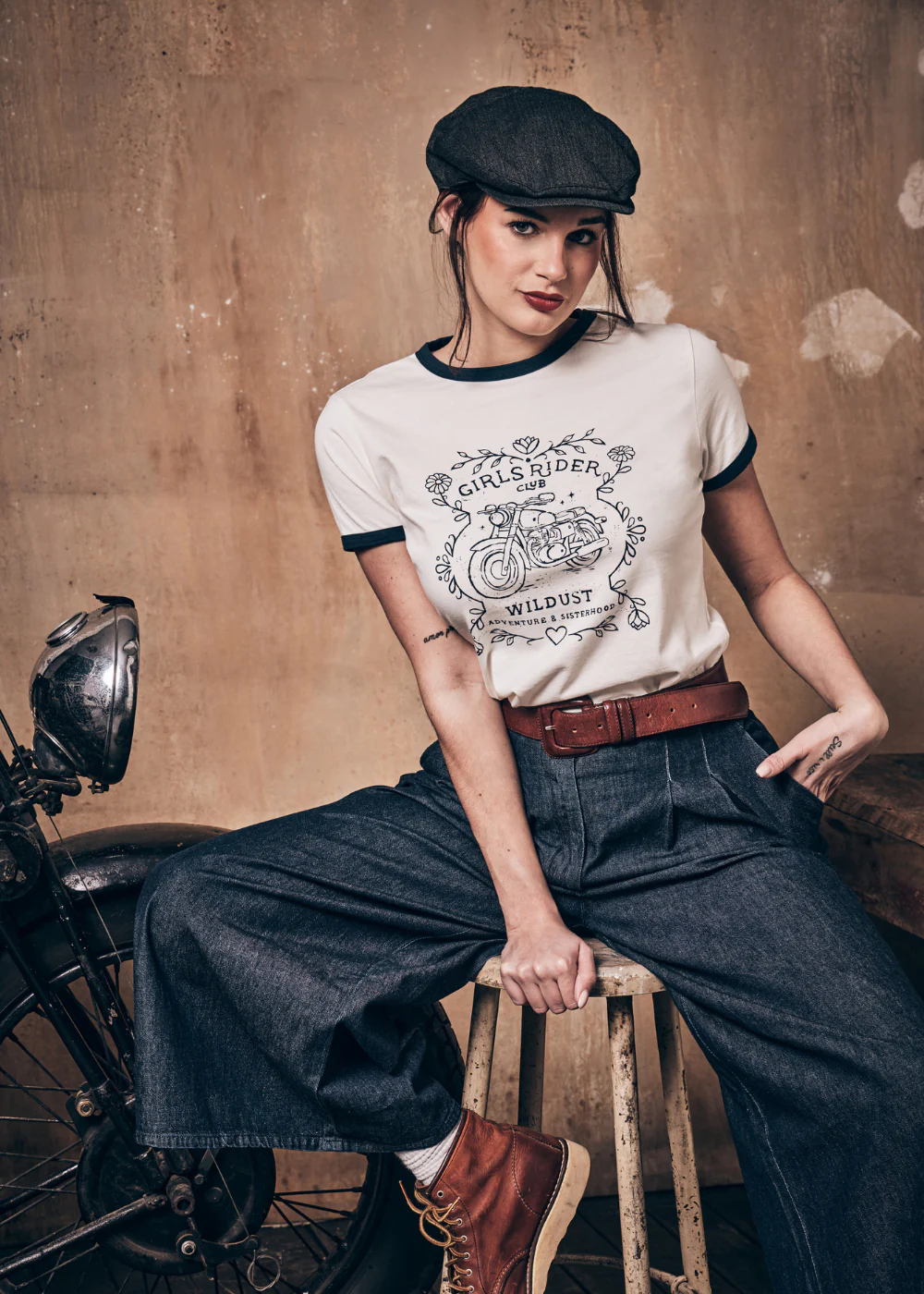 GIRL POWER - Tricou Moto Dama Wildust – Riders Club – Stil Retro Ringer & Western