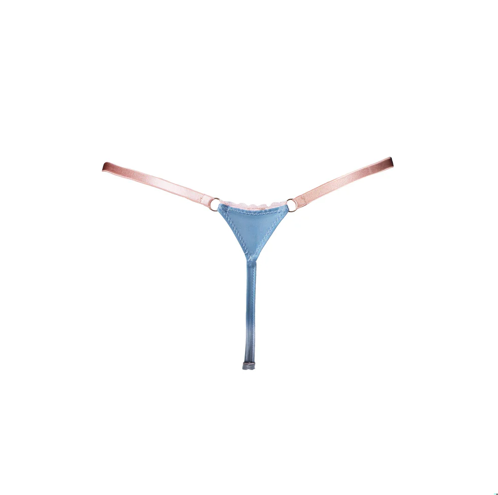 Chiloți Tanga cu șnur din Satin si Mătase Luna albastru Pal, Noblesse Oblige [3]