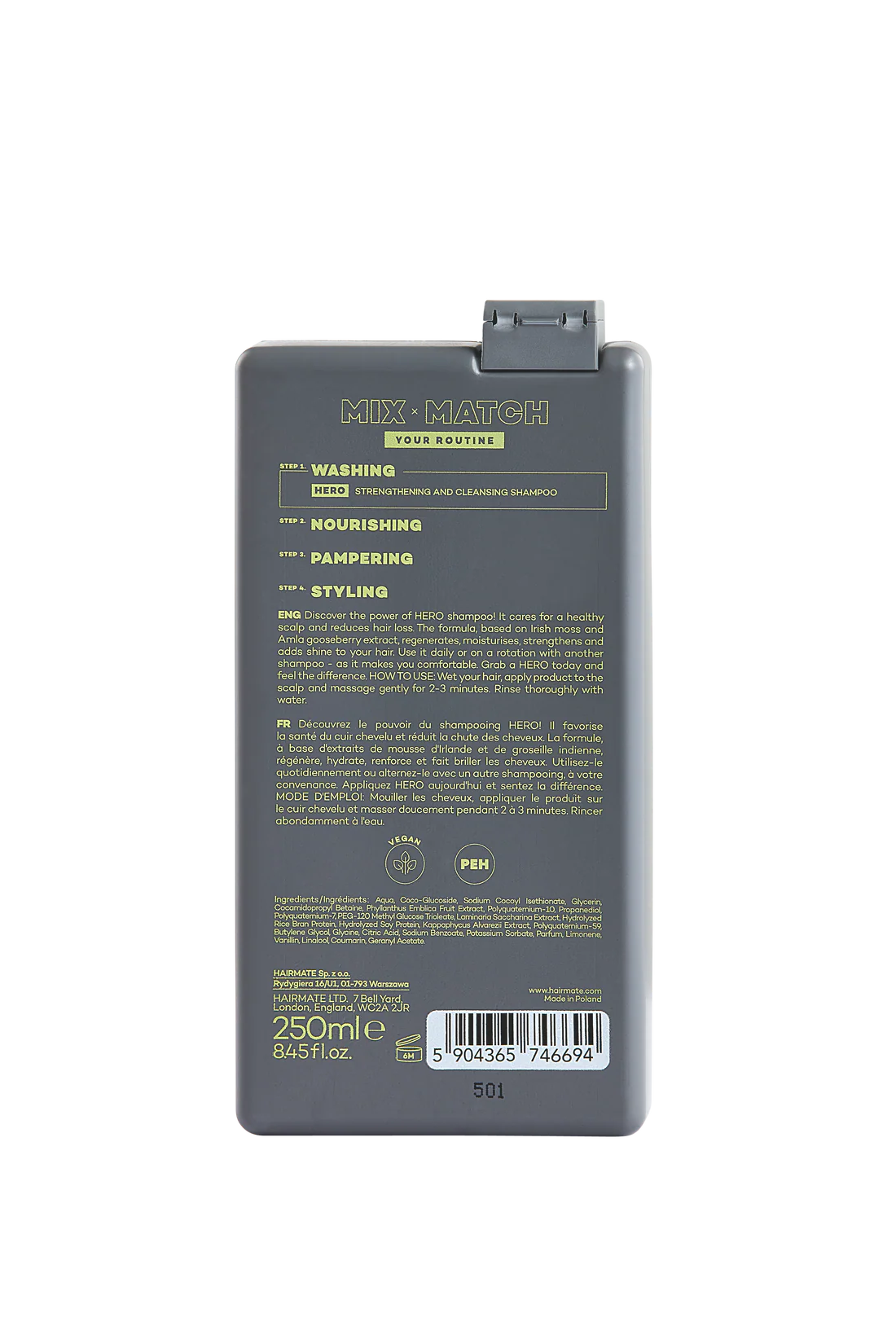 HERO SAMPON fortifiant pentru prevenirea caderii parului, HAIRMATE, 250ml [2]