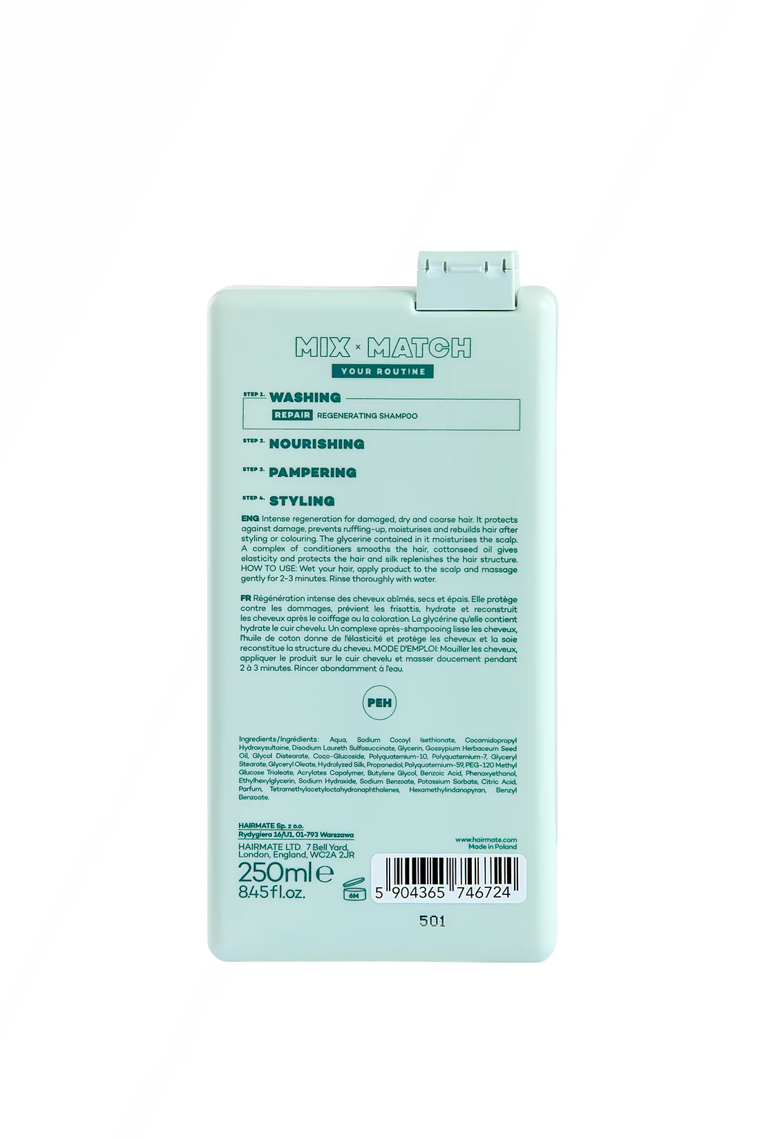 REPAIR SAMPON pentru par deteriorat, uscat si sensibilizat, de grosime medie sau gros, HAIRMATE, 250ml [2]