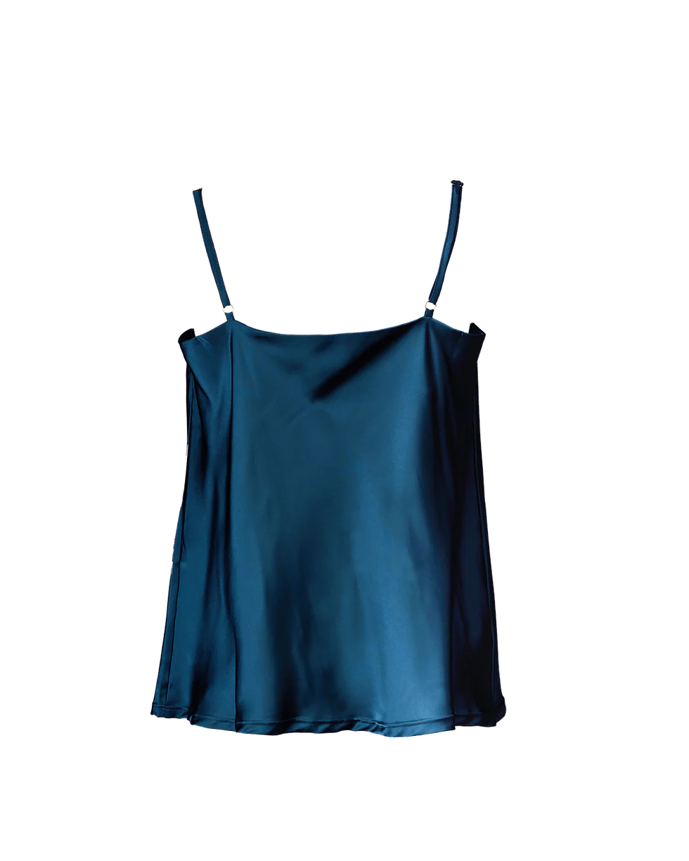 Top din mătase cu decolteu drapat albastru Petrol, Noblesse Oblige [2]