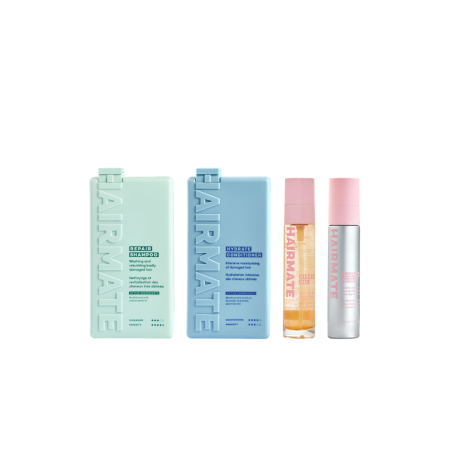 Seturi - HAIRMATE - Pachet Sampon pentru par deteriorat Repair, Balsam pentru hidratarea parului Hydrate, ser uscat pentru un par lejer Kissy si Ser Sacrum cu actiune rapida