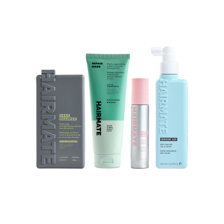 Seturi - HAIRMATE - Pachet Sampon pentru prevenirea caderii parului Hero, Masca pentru regenerarea parului Repair, Ser Sacrum cu actiune rapida si Lotiune de stimulare a foliculilor de par Grow Up
