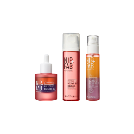 Seturi - NIP+FAB - Pachet Peptide Fix: Mist 2-in-1 cu peptide 4% SPF 50, Ulei bifazic Finishing Oil 2% si Gel de curatare Melting Jelly Cleanser