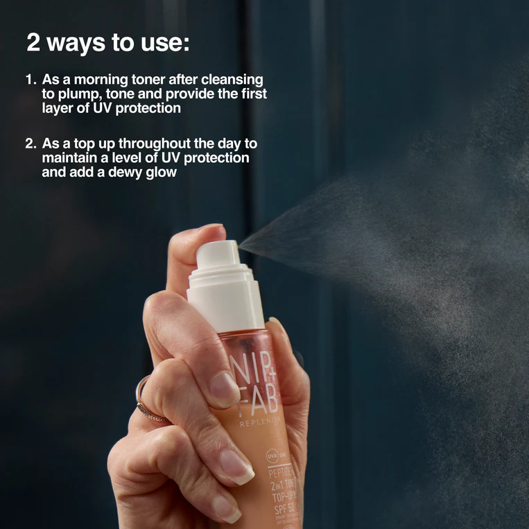 Peptide Fix Mist 2-in-1 cu peptide 4% SPF 50 TONE + TOP UP, 75 ml, NIP+FAB [6]