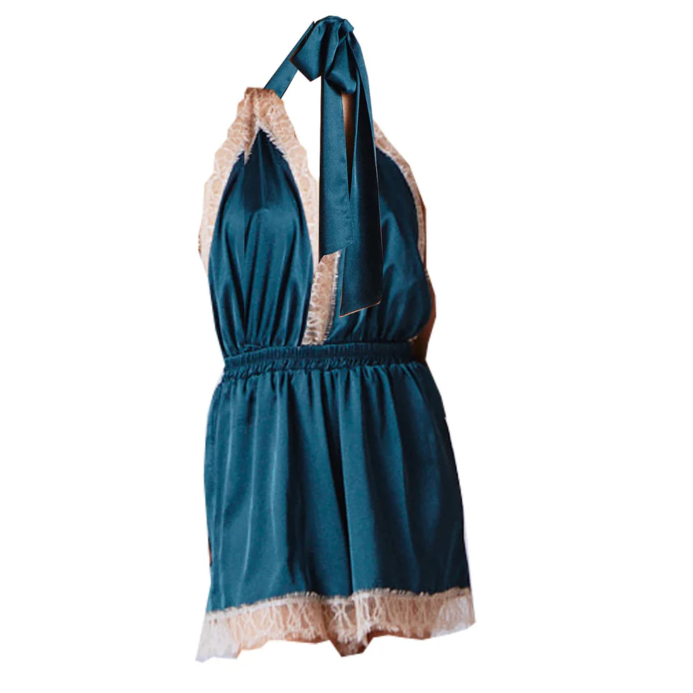 Salopete scurte - Salopetă scurtă din mătase Luna albastru Petrol, Noblesse Oblige