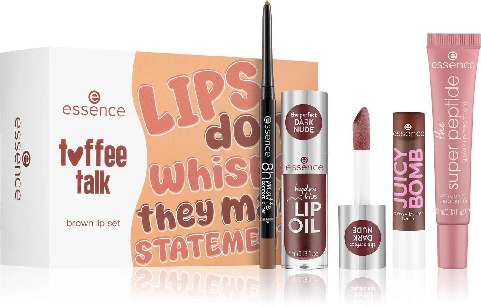 Seturi Make-up - Set pentru buze Toffee talk brown, essence 01 - Pout Au Chocolat, 1 buc