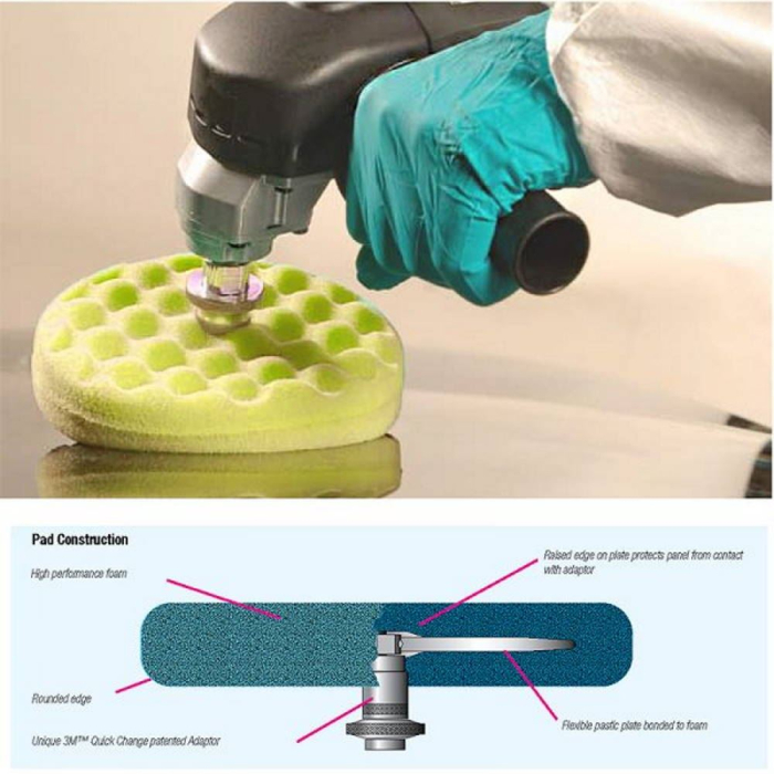 Burete polish abraziv valurit cu fata dubla 3M Quick Connect Compounding Pad, verde, 150mm [2]
