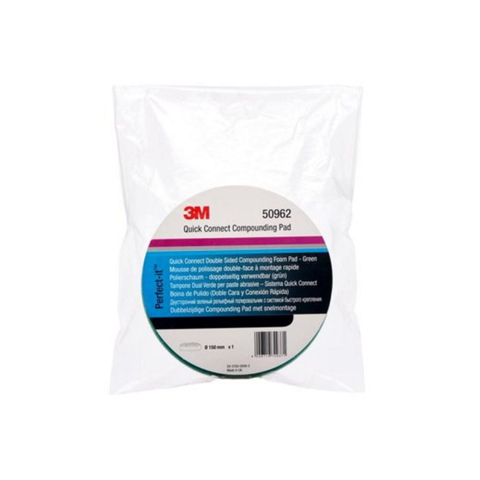 Burete polish abraziv valurit cu fata dubla 3M Quick Connect Compounding Pad, verde, 150mm [6]