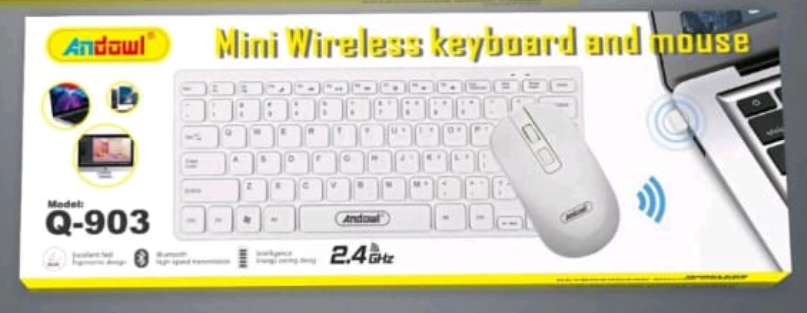 Set Tastatură și Mouse Wireless, Conectivitate USB 2.4G, Alb, Ideal pentru Birou, Andowl (Q-903)
