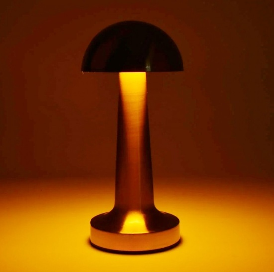 Lampă de Masă Portabilă, Tip Ciupercă, Aurie, 3W, Reglabilă prin Touch, 1800mAh, 3000K, Andowl (Q-TL142)