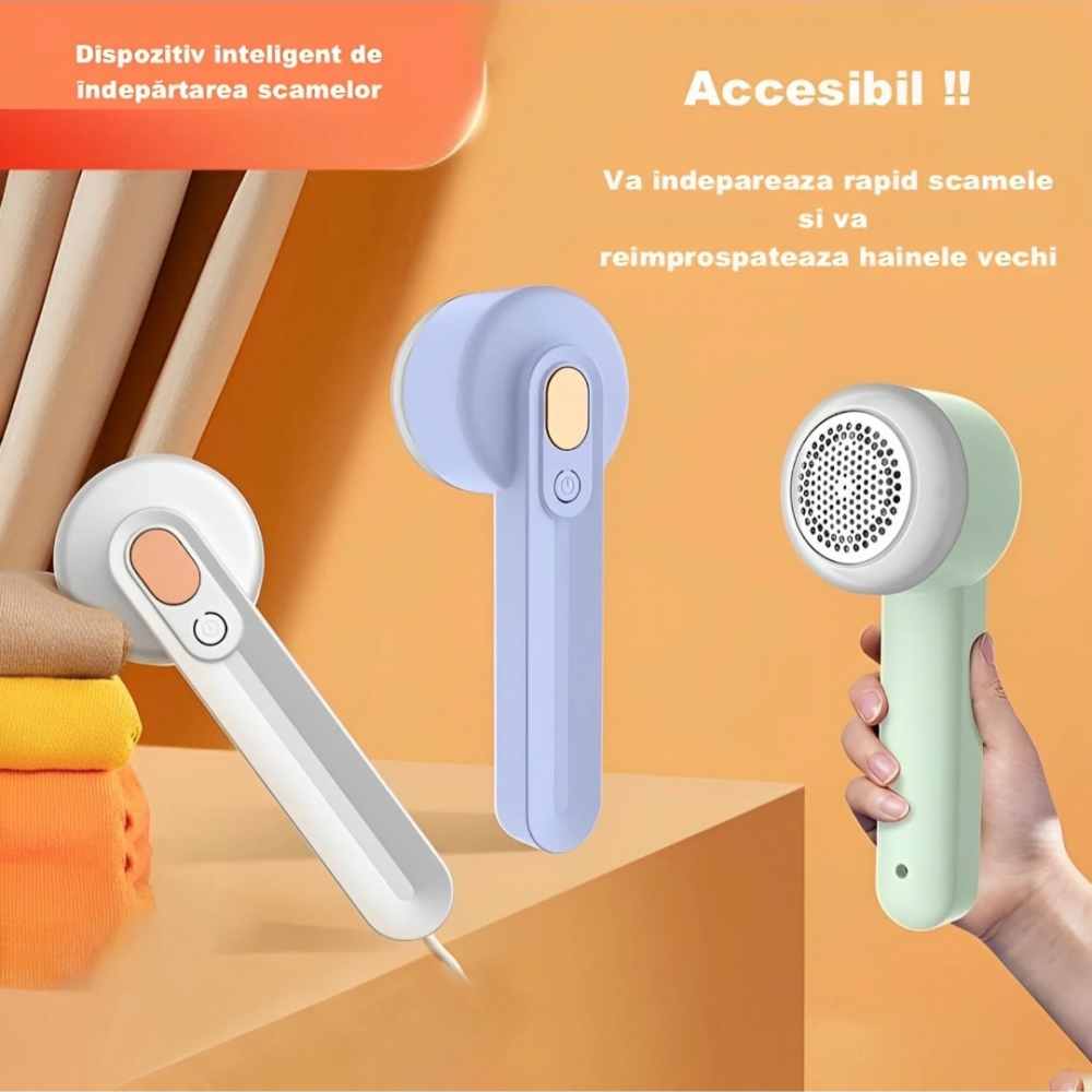 Aparat de scame pentru curatat haine, Andowl®, Baterie Litiu-polimer 2000 mAh, Incarcare USB-C DC 5V, Autonomie 2-3 ore, 6 Lame, Display LED, Material ABS, 3 Moduri de Viteza, Culoare Alb, Q-M91 [1]