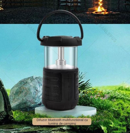 Boxă Portabilă, Tip Lampă, de Camping, Wireless BT 5.3, LED Felinar, 15W, 3600mAh, Negru, (KSC- 1117) [2]