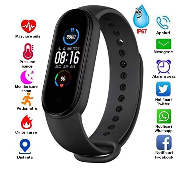 Bratara Fitness, Bluetooth 5.0, Ecran Color HD, Monitorizare ritm cardiac, Andowl M7 (CI-700) [1]