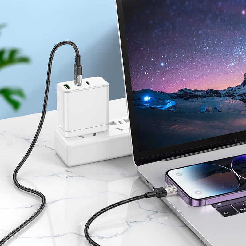 Cablu USB-C, Lightning pentru Încărcare Rapidă și Transfer de Date, iPhone, QC3.0, Crystal, 1.2m, Hoco (U1290) [6]