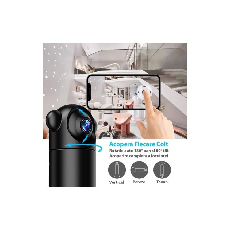 CAMERA VIDEO MINI, 1080P WIFI CU TELECOMANDA 360° [7]