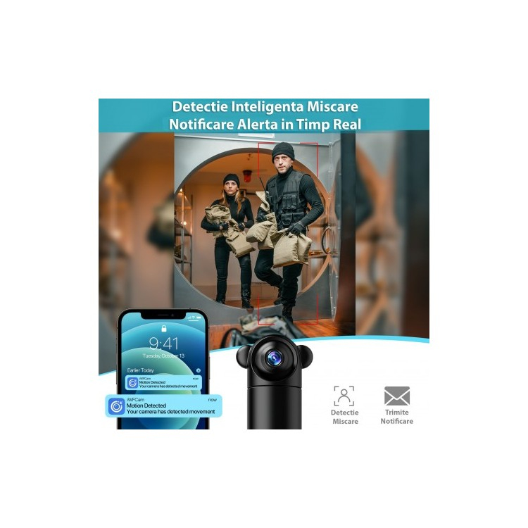 CAMERA VIDEO MINI, 1080P WIFI CU TELECOMANDA 360° [6]