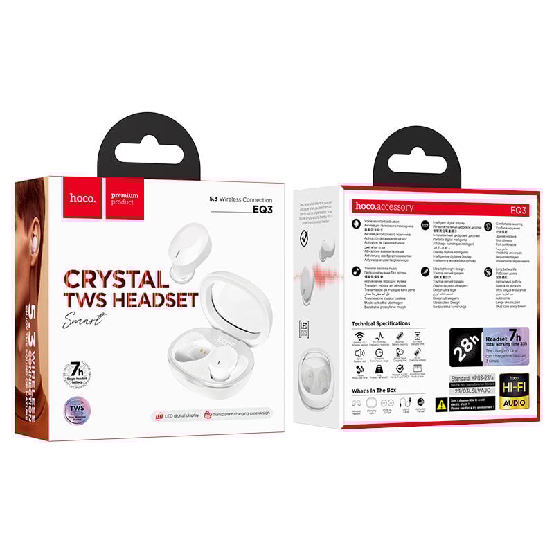 Casti Bluetooth TWS In Ear cu Carcasa Transparenta si Display Digital, Hoco (EQ3) [4]
