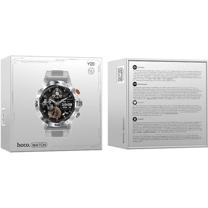 Ceas Smartwatch HOCO Y20, Accepta apeluri, 300mAh, Functii multiple, Ecran 1.53 inch, Curea silicon, Gri [5]