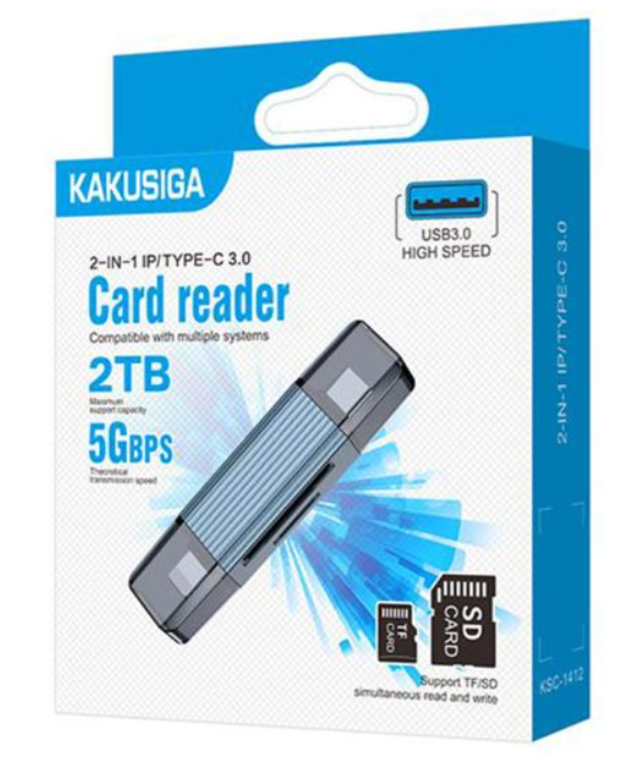 Cititor Card, OTG Transfer, Lightning la USB-C, 2 in 1, 5GB/s, BLUE, Kakusiga (KSC-1412) [3]