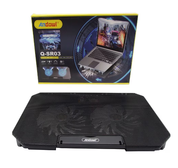 Cooler Laptop cu 2 Ventilatoare, Silentios, 13", USB, Negru, Andowl (Q-S03) [3]