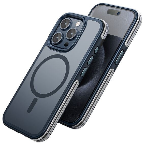 Husa Hoco pentru iPhone 15, cu MagSafe, Magnet, GripEdge, Frosted Gray, Albastru (AS5) [6]