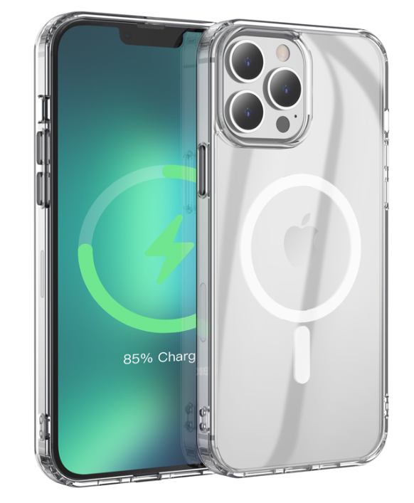 Husa iPhone 13, cu MagSafe, Airbags, Colturi AntiDrop, Magnet White/CLEAR, (HOC-13) [1]