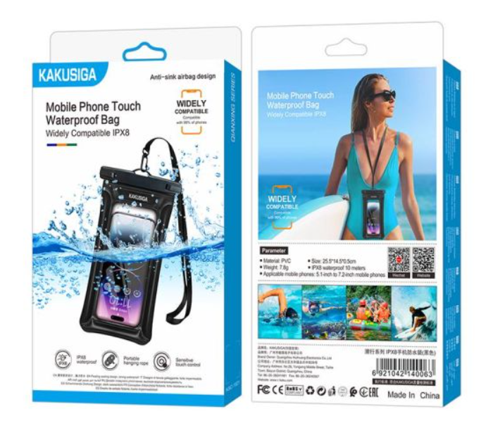 Husa subacvatica, Waterproof, Universala, pentru telefon, BLACK, Kakusiga (IPX8) [4]