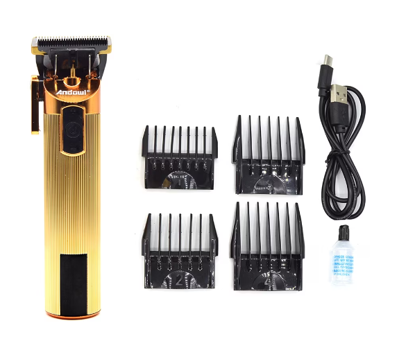 Mașină de Tuns Reîncărcabilă, Display LED, Lamă din Oțel Inoxidabil, 4 Capete, Auriu, Andowl (LF808V) [2]