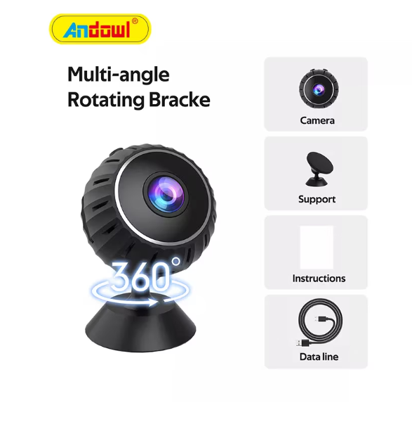 Mini Camera de Supraveghere, WiFi, 1080p Full HD, Rotatie 360 Grade, Night Vision, Senzor de miscare, Andowl, Negru (Q-S710) [3]