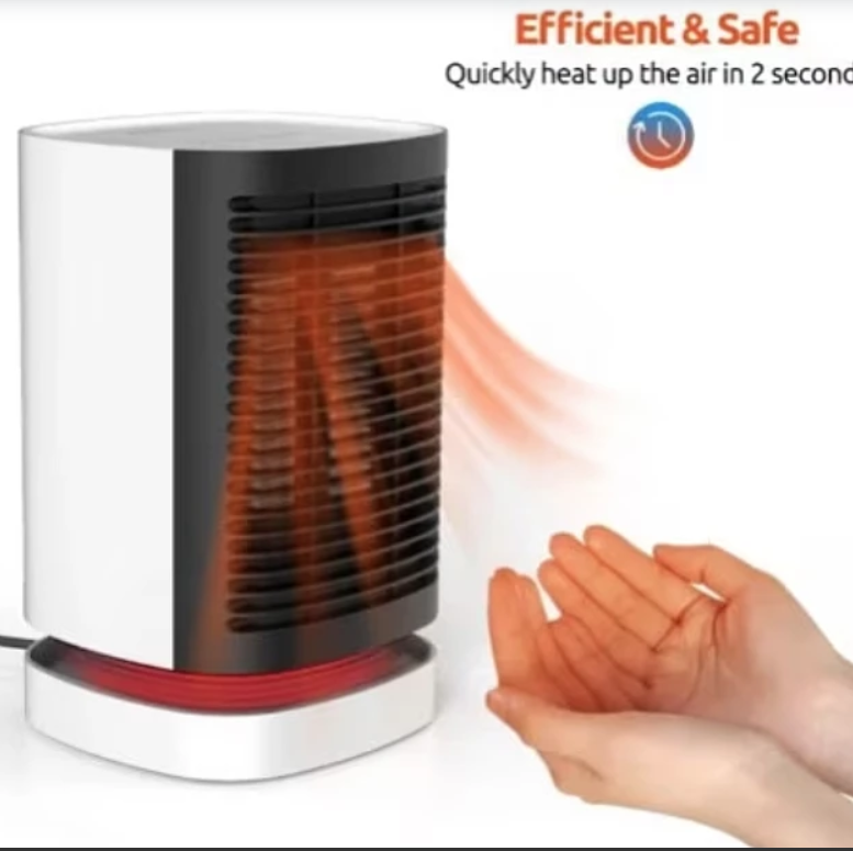Mini Încălzitor Electric Portabil, cu Termostat, Elemente Ceramice, Protecție la Supraincalzire, Ideal pentru Birou și Casă, 950W, Andowl (Q-NF002) [2]