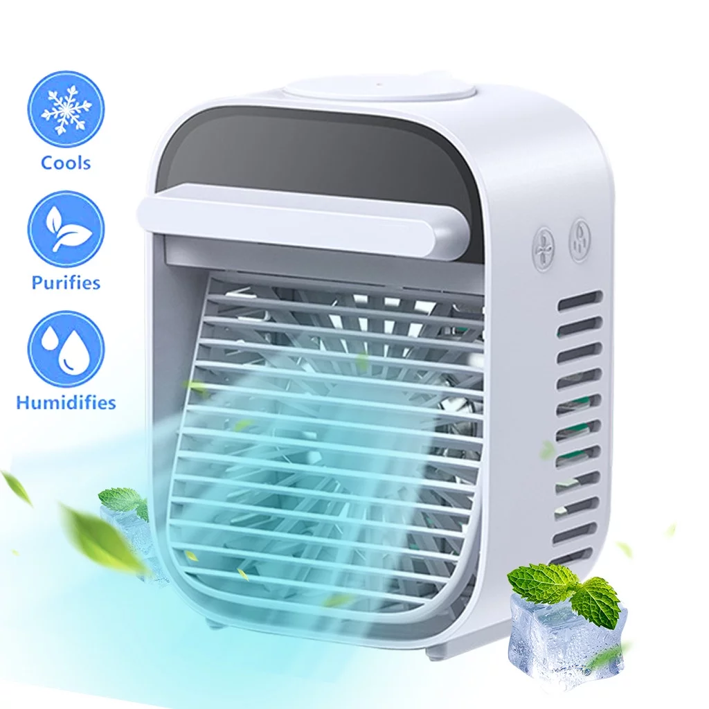 Mini Racitor aer portabil JRH cu LED 7 culori, 3 functii – Racire, Umidificare, Purificare – USB, Alb [1]