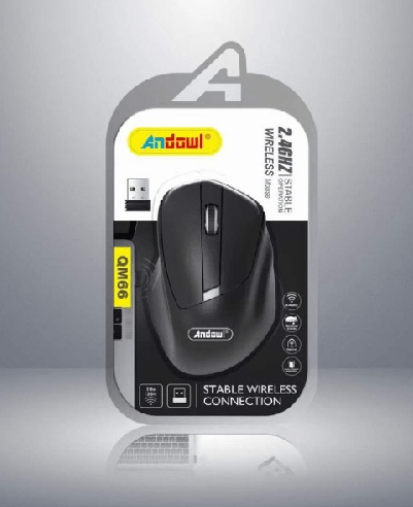 Mouse Fără Fir Andowl, Tehnologie 2.4 GHz, Compatibilitate Multiplatformă, DPI 1600, Design Ergonomic, Andowl (QM66) [3]