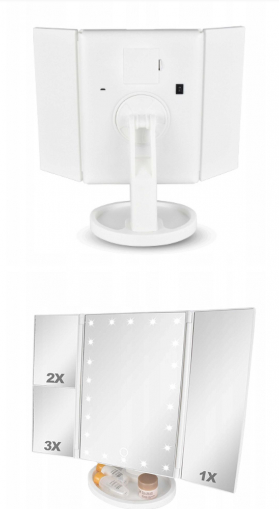 Oglinda de machiaj LED cu iluminare, Pliabila, 22 LED-uri, Pivotare 180 grade, Zoom 10X, Alimentare USB, Q-LM11 [2]