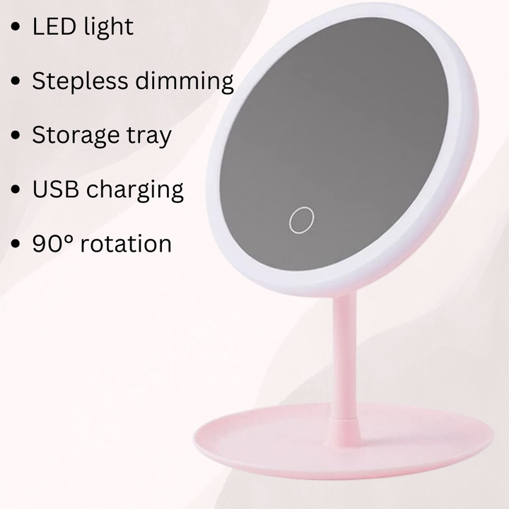 Oglinda machiaj LED, tava depozitare, rotatie 90, incarcare USB [3]
