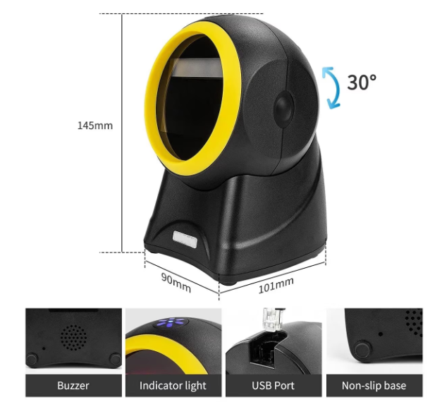 Scaner de Coduri de Bare cu Cablul USB, 1D 2D AQR, Omnidirecțional, Detectare Automată, Negru-Galben, Andowl (Q-SM6) [5]