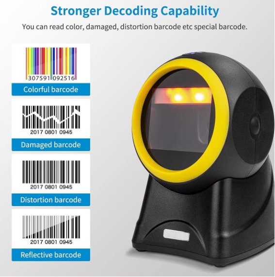 Scaner de Coduri de Bare cu Cablul USB, 1D 2D AQR, Omnidirecțional, Detectare Automată, Negru-Galben, Andowl (Q-SM6) [2]