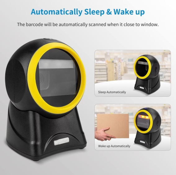 Scaner de Coduri de Bare cu Cablul USB, 1D 2D AQR, Omnidirecțional, Detectare Automată, Negru-Galben, Andowl (Q-SM6) [4]