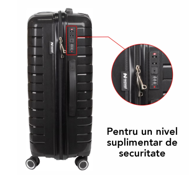Set Trolere Voiaj, 4 Piese (35l, 43l, 70l, 105l), StowAway, 4 Roti Duble 360 Grade, Detasabile, PP, Inchidere Cifru, Negru, Gri, Naimeed D5967 [15]